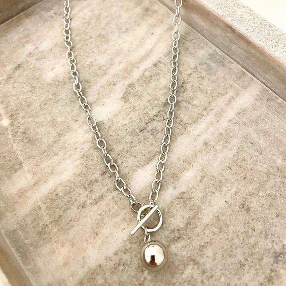 Jewelry - 925 Sterling Silver Chunky Toggle Ball Necklace Minimalist Ball Necklace